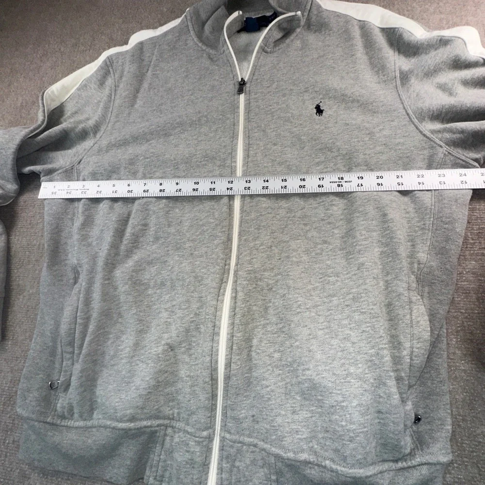 Polo Ralph Lauren Mens XXL Grey Track Jacket White Stripe Full Zip Pony Logo